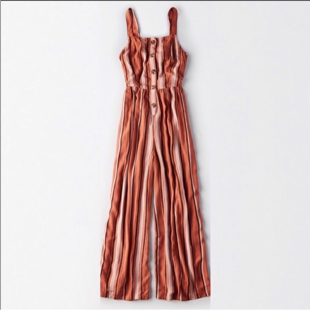 American Eagle Wide Leg Striped Jumpsuit